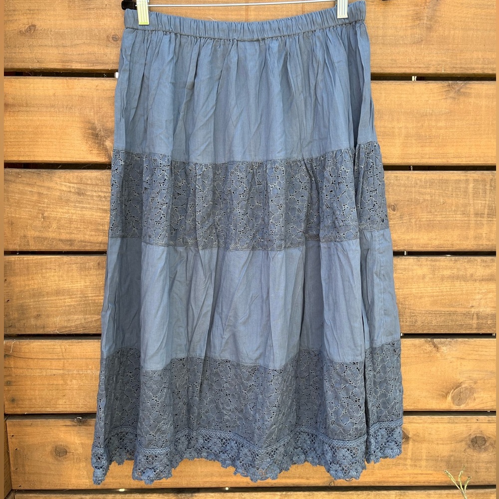 NWT Sakkas midi length boho style skirt, lace trim detail. “Free size”
